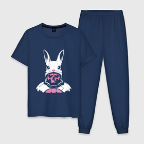 Мужская пижама хлопок с принтом КРОЛИК С ЧЕРЕПОМ в Петрозаводске, 100% хлопок | брюки и футболка прямого кроя, без карманов, на брюках мягкая резинка на поясе и по низу штанин
 | art | drawing | hare | mask | rabbit | rabbit costume | skeleton | skull | арт | заяц | костюм кролика | кролик | маска | рисунок | скелет | череп