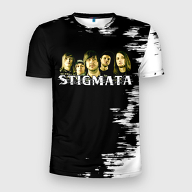 Мужская футболка 3D Slim с принтом Группа Stigmata в Кировске, 100% полиэстер с улучшенными характеристиками | приталенный силуэт, круглая горловина, широкие плечи, сужается к линии бедра | stigmata | артём лоцких | группа | музыка | песни | рок | рок группа | стигмата | стигматы