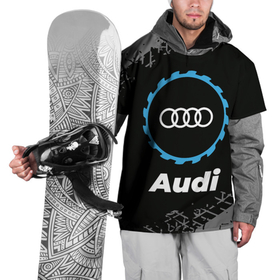 Накидка на куртку 3D с принтом Audi в стиле Top Gear со следами шин на фоне , 100% полиэстер |  | audi | auto | brand | gear | logo | symbol | top | авто | ауди | бренд | гир | лого | символ | следы | топ | шин | шины