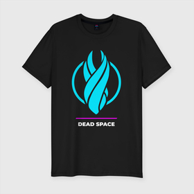 Мужская футболка хлопок Slim с принтом Символ Dead Space в неоновых цветах в Новосибирске, 92% хлопок, 8% лайкра | приталенный силуэт, круглый вырез ворота, длина до линии бедра, короткий рукав | dead | dead space | logo | neon | space | дед | игра | игры | лого | логотип | неон | символ | спейс