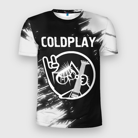 Мужская футболка 3D Slim с принтом Coldplay | КОТ | Краска в Санкт-Петербурге, 100% полиэстер с улучшенными характеристиками | приталенный силуэт, круглая горловина, широкие плечи, сужается к линии бедра | band | coldplay | metal | rock | группа | колдплей | кот | краска | рок