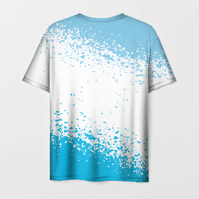 Мужская футболка 3D с принтом manchester   голубые брызги на белом фоне в Новосибирске, 100% полиэфир | прямой крой, круглый вырез горловины, длина до линии бедер | city | club | footbal | logo | manchester | знак | клуб | логотип | логотипы | манчестер | символ | символы | сити | форма | футбол | футбольная | футбольный