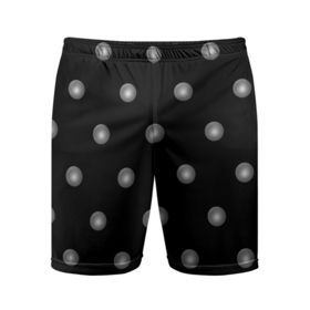 Мужские шорты спортивные с принтом Серый горох 3д на черном фоне ,  |  | 3д | геометрия | горошек | круг | симметрия | сфера | черно белый | шар