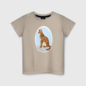 Детская футболка хлопок с принтом Саванна кошка | Кошки в Новосибирске, 100% хлопок | круглый вырез горловины, полуприлегающий силуэт, длина до линии бедер | cat | cats | pets | savannah the cat | детский рисунок | домашний питомец | домашняя кошка | животное | кот | кошка | природа | пятнистый кот | саванна кошка