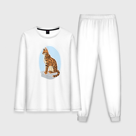 Мужская пижама хлопок (с лонгсливом) с принтом Саванна кошка в Новосибирске,  |  | cat | cats | pets | savannah the cat | детский рисунок | домашний питомец | домашняя кошка | животное | кот | кошка | природа | пятнистый кот | саванна кошка