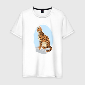Мужская футболка хлопок с принтом Саванна кошка в Новосибирске, 100% хлопок | прямой крой, круглый вырез горловины, длина до линии бедер, слегка спущенное плечо. | cat | cats | pets | savannah the cat | детский рисунок | домашний питомец | домашняя кошка | животное | кот | кошка | природа | пятнистый кот | саванна кошка