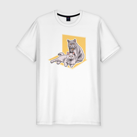 Мужская футболка хлопок Slim с принтом Две британские кошки в Санкт-Петербурге, 92% хлопок, 8% лайкра | приталенный силуэт, круглый вырез ворота, длина до линии бедра, короткий рукав | Тематика изображения на принте: british cat | cat | cats | one island | pets | британец | британская кошка | детский рисунок | детское | для детей | для ребенка | домашний питомец | животные | кот | котята | кошки | лето | один остров | принт кошки