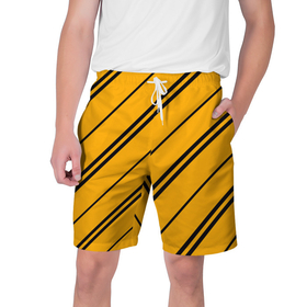 Мужские шорты 3D с принтом Полосы желтые черные в Новосибирске,  полиэстер 100% | прямой крой, два кармана без застежек по бокам. Мягкая трикотажная резинка на поясе, внутри которой широкие завязки. Длина чуть выше колен | абстракция | геометрия | линии | полосы | ткань