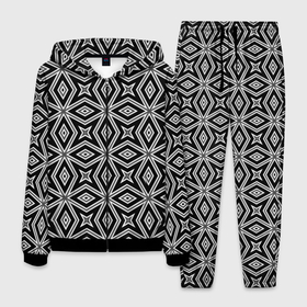 Мужской костюм 3D с принтом Черно белый узор геометрический ромбы в Новосибирске, 100% полиэстер | Манжеты и пояс оформлены тканевой резинкой, двухслойный капюшон со шнурком для регулировки, карманы спереди | black and white | geometric | geometric shapes | геометрические фигуры | геометрический узор | ромбы | современный | черный | черный и белый
