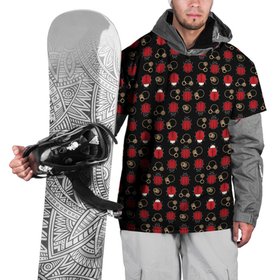 Накидка на куртку 3D с принтом Красные Божьи коровки на черном фоне ladybug в Тюмени, 100% полиэстер |  | beetles | black | ladybug | red | божья коровка | детский | жуки | красный | черный