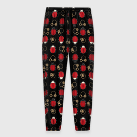 Мужские брюки 3D с принтом Красные Божьи коровки на черном фоне ladybug в Кировске, 100% полиэстер | манжеты по низу, эластичный пояс регулируется шнурком, по бокам два кармана без застежек, внутренняя часть кармана из мелкой сетки | beetles | black | ladybug | red | божья коровка | детский | жуки | красный | черный