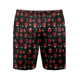 Мужские шорты спортивные с принтом Красные Божьи коровки на черном фоне ladybug в Курске,  |  | beetles | black | ladybug | red | божья коровка | детский | жуки | красный | черный