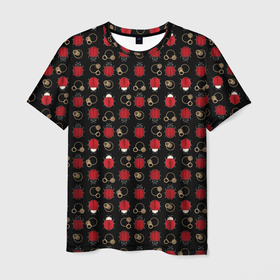 Мужская футболка 3D с принтом Красные Божьи коровки на черном фоне ladybug в Кировске, 100% полиэфир | прямой крой, круглый вырез горловины, длина до линии бедер | beetles | black | ladybug | red | божья коровка | детский | жуки | красный | черный