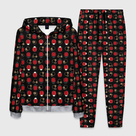 Мужской костюм 3D с принтом Красные Божьи коровки на черном фоне ladybug в Тюмени, 100% полиэстер | Манжеты и пояс оформлены тканевой резинкой, двухслойный капюшон со шнурком для регулировки, карманы спереди | Тематика изображения на принте: beetles | black | ladybug | red | божья коровка | детский | жуки | красный | черный
