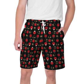 Мужские шорты 3D с принтом Красные Божьи коровки на черном фоне ladybug ,  полиэстер 100% | прямой крой, два кармана без застежек по бокам. Мягкая трикотажная резинка на поясе, внутри которой широкие завязки. Длина чуть выше колен | beetles | black | ladybug | red | божья коровка | детский | жуки | красный | черный