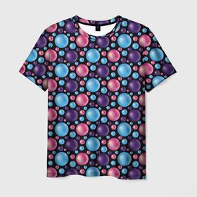 Мужская футболка 3D с принтом Разноцветные яркие объемные шарики в Новосибирске, 100% полиэфир | прямой крой, круглый вырез горловины, длина до линии бедер | Тематика изображения на принте: 3d | 3d дизайн | гео | девочке | детский | женский | красочный | летний | мальчику | молодежный | мужской | объемный | объемный дизайн | объемный шар | петтерн | разноцветный | розовый | синий | сиреневый