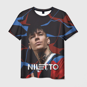 Мужская футболка 3D с принтом Нилетто и красно синие разводы , 100% полиэфир | прямой крой, круглый вырез горловины, длина до линии бедер | niletto | данил прытков | музыка | нилетто | певец | поп