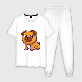 Мужская пижама хлопок с принтом Милый Бульдог , 100% хлопок | брюки и футболка прямого кроя, без карманов, на брюках мягкая резинка на поясе и по низу штанин
 | animals | dog | бульдог | гав | друг | животные | пёс | питомец | собака | собачка | щенок