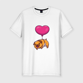 Мужская футболка хлопок Slim с принтом Бульдог на шарике в Тюмени, 92% хлопок, 8% лайкра | приталенный силуэт, круглый вырез ворота, длина до линии бедра, короткий рукав | animals | dog | love | бульдог | гав | друг | животные | любовь | пёс | питомец | сердечко | сердце | собака | собачка | шарик | щенок