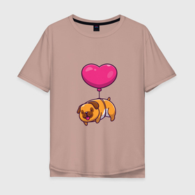 Мужская футболка хлопок Oversize с принтом Бульдог на шарике в Белгороде, 100% хлопок | свободный крой, круглый ворот, “спинка” длиннее передней части | animals | dog | love | бульдог | гав | друг | животные | любовь | пёс | питомец | сердечко | сердце | собака | собачка | шарик | щенок