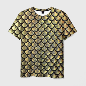 Мужская футболка 3D с принтом чешуя золотая , 100% полиэфир | прямой крой, круглый вырез горловины, длина до линии бедер | блеск | дизайн | змеи | золотая чешуя