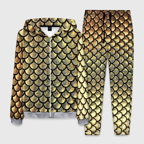 Мужской костюм 3D с принтом чешуя золотая в Новосибирске, 100% полиэстер | Манжеты и пояс оформлены тканевой резинкой, двухслойный капюшон со шнурком для регулировки, карманы спереди | Тематика изображения на принте: блеск | дизайн | змеи | золотая чешуя