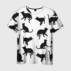 Мужская футболка 3D с принтом Черные кошечки , 100% полиэфир | прямой крой, круглый вырез горловины, длина до линии бедер | векторные | кошечки | милашки | позы | черные котята