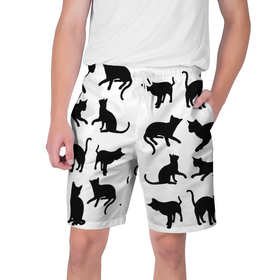 Мужские шорты 3D с принтом Черные кошечки в Тюмени,  полиэстер 100% | прямой крой, два кармана без застежек по бокам. Мягкая трикотажная резинка на поясе, внутри которой широкие завязки. Длина чуть выше колен | векторные | кошечки | милашки | позы | черные котята