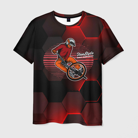 Мужская футболка 3D с принтом Велосипедист     экстрим в Тюмени, 100% полиэфир | прямой крой, круглый вырез горловины, длина до линии бедер | sport | вело | велосипед | велосипедист | спорт | экстрим