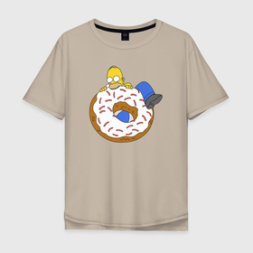 Мужская футболка хлопок Oversize с принтом Большой пончик с глазурью  принт Гомер в Курске, 100% хлопок | свободный крой, круглый ворот, “спинка” длиннее передней части | Тематика изображения на принте: арт | мультсериал | пончик | принт | симпсоны