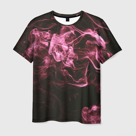 Мужская футболка 3D с принтом Неоновые пары дыма   Розовый в Санкт-Петербурге, 100% полиэфир | прямой крой, круглый вырез горловины, длина до линии бедер | abstraction | art | artwork | colorful | colors | fog | foggy | neon | smoke | surrealism | абстракция | арт | дым | искусство | неон | разноцветный | сюрреализм | туман | туманно | цвета