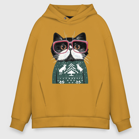 Мужское худи Oversize хлопок с принтом Умный кот в очках в новогоднем свитере в Тюмени, френч-терри — 70% хлопок, 30% полиэстер. Мягкий теплый начес внутри —100% хлопок | боковые карманы, эластичные манжеты и нижняя кромка, капюшон на магнитной кнопке | Тематика изображения на принте: cat | deers | ears | eyes | holiday | kitten | moustache | muzzle | new year | sweater | глаза | кот | котёнок | кошка | новый год | олени | очки | праздник | свитер | усы | уши