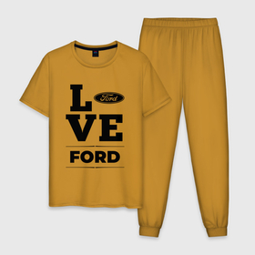 Мужская пижама хлопок с принтом Ford Love Classic в Кировске, 100% хлопок | брюки и футболка прямого кроя, без карманов, на брюках мягкая резинка на поясе и по низу штанин
 | Тематика изображения на принте: auto | brand | ford | logo | love | symbol | авто | бренд | лого | символ | форд