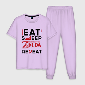 Мужская пижама хлопок с принтом Надпись: Eat Sleep Zelda Repeat в Екатеринбурге, 100% хлопок | брюки и футболка прямого кроя, без карманов, на брюках мягкая резинка на поясе и по низу штанин
 | eat sleep repeat | legend | logo | the | zelda | зельда | игра | игры | легенд | лого | логотип | символ