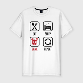 Мужская футболка хлопок Slim с принтом Eat   Sleep   Free Fire   Repeat в Белгороде, 92% хлопок, 8% лайкра | приталенный силуэт, круглый вырез ворота, длина до линии бедра, короткий рукав | eat sleep repeat | fire | free | free fire | garena | logo | гарена | игра | игры | лого | логотип | символ | фаер | фри