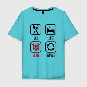 Мужская футболка хлопок Oversize с принтом Eat   Sleep   Free Fire   Repeat в Новосибирске, 100% хлопок | свободный крой, круглый ворот, “спинка” длиннее передней части | Тематика изображения на принте: eat sleep repeat | fire | free | free fire | garena | logo | гарена | игра | игры | лого | логотип | символ | фаер | фри