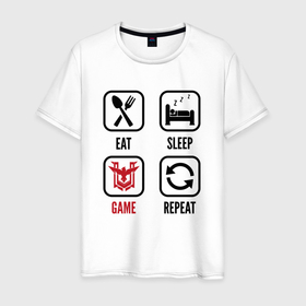 Мужская футболка хлопок с принтом Eat   Sleep   Free Fire   Repeat в Петрозаводске, 100% хлопок | прямой крой, круглый вырез горловины, длина до линии бедер, слегка спущенное плечо. | eat sleep repeat | fire | free | free fire | garena | logo | гарена | игра | игры | лого | логотип | символ | фаер | фри