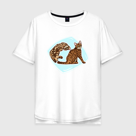 Мужская футболка хлопок Oversize с принтом Бенгальская кошка в Екатеринбурге, 100% хлопок | свободный крой, круглый ворот, “спинка” длиннее передней части | bengal cat | cat | cats | one island | бенгальская кошка | детский рисунок | детское | для детей | для ребенка | животные | игривые кошки | котята | кошка | кошки | лето | один остров | природа | пятнистые кошки