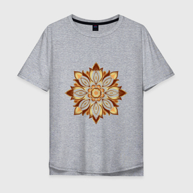Мужская футболка хлопок Oversize с принтом Цветок мандала в Курске, 100% хлопок | свободный крой, круглый ворот, “спинка” длиннее передней части | веган | зож | йога | лепестки | мантра | медитация | цветок | чакры | эзотерика