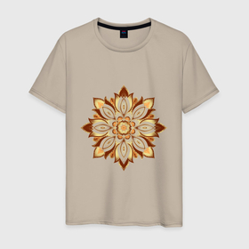 Мужская футболка хлопок с принтом Цветок мандала в Екатеринбурге, 100% хлопок | прямой крой, круглый вырез горловины, длина до линии бедер, слегка спущенное плечо. | веган | зож | йога | лепестки | мантра | медитация | цветок | чакры | эзотерика