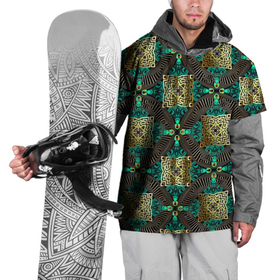 Накидка на куртку 3D с принтом Золотые и зеленые квадраты абстракция в Тюмени, 100% полиэстер |  | абстракция | бутоны | геометрия | узор | узоры | цветы
