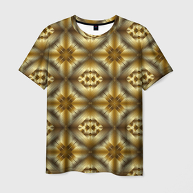 Мужская футболка 3D с принтом Калейдоскоп GOLD золотые 3D текстуры , 100% полиэфир | прямой крой, круглый вырез горловины, длина до линии бедер | абстракция | бутоны | геометрия | узор | узоры | цветы