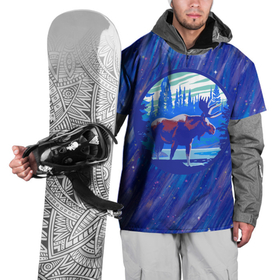 Накидка на куртку 3D с принтом Лось в лесу  Blue в Кировске, 100% полиэстер |  | лес | лось | лось в лесу | рога | синий круг