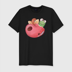 Мужская футболка хлопок Slim с принтом Червяк в яблоке в Белгороде, 92% хлопок, 8% лайкра | приталенный силуэт, круглый вырез ворота, длина до линии бедра, короткий рукав | червивое | червь | червяк | яблоко | яблочко