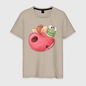 Мужская футболка хлопок с принтом Червяк в яблоке в Санкт-Петербурге, 100% хлопок | прямой крой, круглый вырез горловины, длина до линии бедер, слегка спущенное плечо. | Тематика изображения на принте: червивое | червь | червяк | яблоко | яблочко