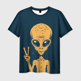 Мужская футболка 3D с принтом Привет их космоса , 100% полиэфир | прямой крой, круглый вырез горловины, длина до линии бедер | ufo | гуманоид | инопланетянин | космос | пришелец | существо