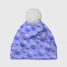 Шапка 3D c помпоном с принтом Синий горошек 3д на синем фоне в Курске, 100% полиэстер | универсальный размер, печать по всей поверхности изделия | 3д | в тренеде | гоошек | горох | модный | неон | подсветка | синий | сфера | шар