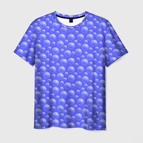 Мужская футболка 3D с принтом Сине голубые морские пузырьки 3д , 100% полиэфир | прямой крой, круглый вырез горловины, длина до линии бедер | 3д | в тренде | геометрия | горошек | модный | неон | паттерн | подсветка | синий | сфера | шар
