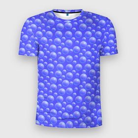 Мужская футболка 3D Slim с принтом Сине голубые морские пузырьки 3д в Кировске, 100% полиэстер с улучшенными характеристиками | приталенный силуэт, круглая горловина, широкие плечи, сужается к линии бедра | 3д | в тренде | геометрия | горошек | модный | неон | паттерн | подсветка | синий | сфера | шар