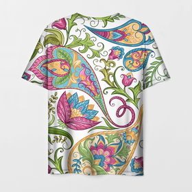 Мужская футболка 3D с принтом Fashionable floral Oriental pattern   Summer 2025 в Белгороде, 100% полиэфир | прямой крой, круглый вырез горловины, длина до линии бедер | color | fashion | flowers | ornament | pattern | summer | лето | мода | узор | цвет | цветы